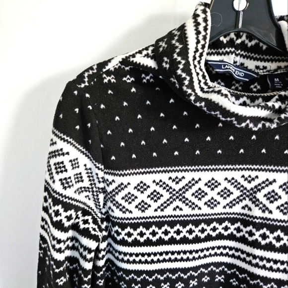 Land's End black white Nordic print fleece top - Picture 2 of 5